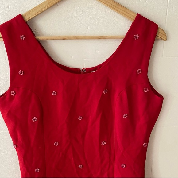 Vintage Red Dress with Flower Appliqués - Picture 2 of 13